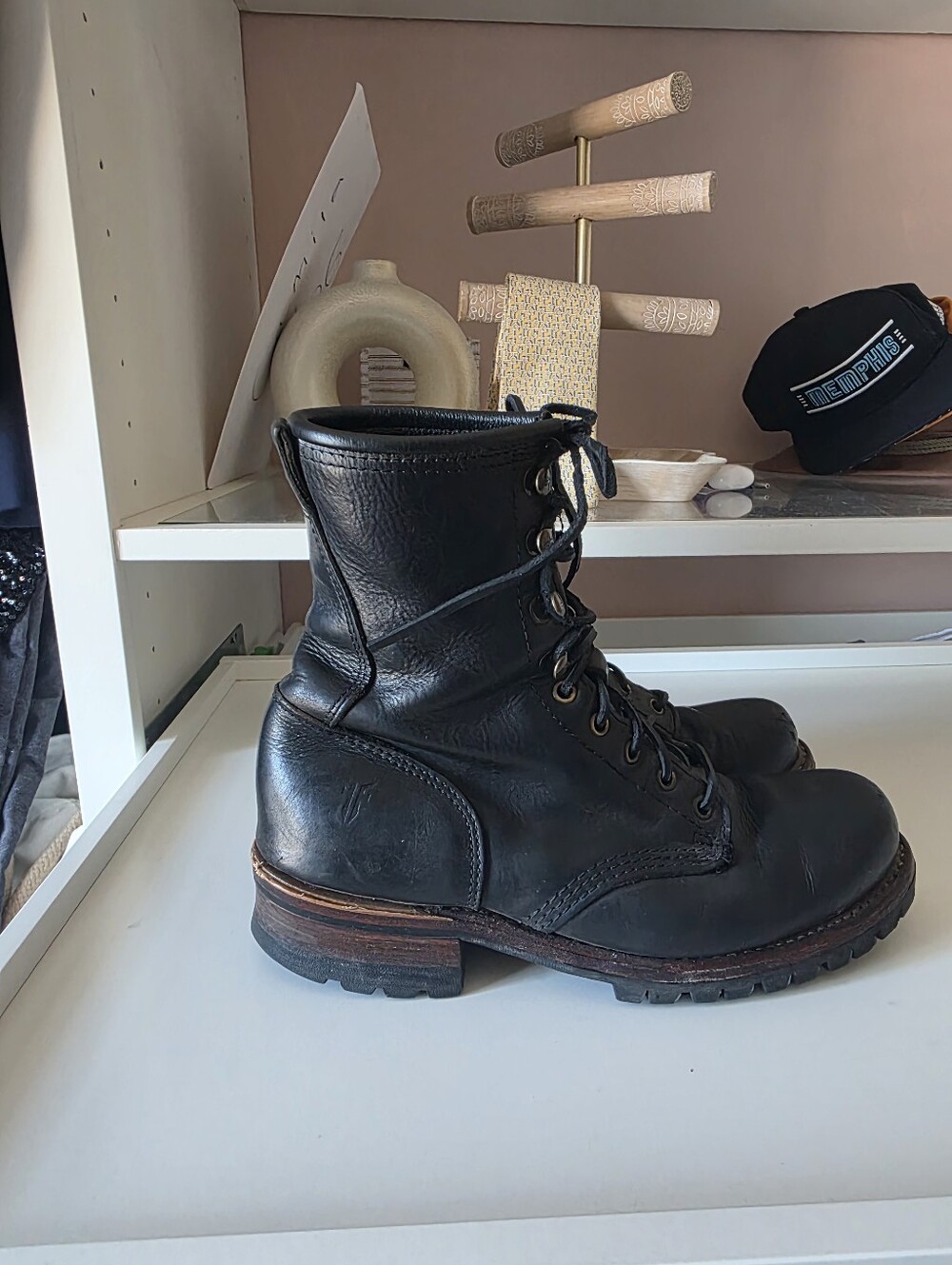 Frye Men's Black Leather Lace-Up Work Boots - Picture 5 of 11